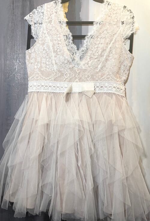 no brand Dresses & Skirts - Fairycore Lace Tulle Dress XL Blush Nude Tiered Mesh Ruffle Romantic Formal